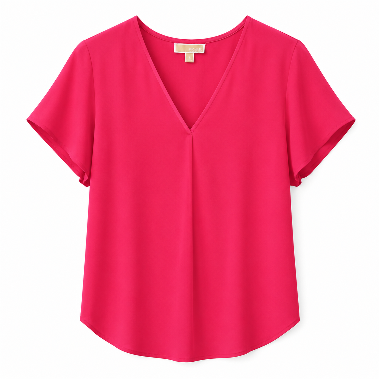 Michael Kors Women's V-Neck Heavy Dobby Boat Neck Rolled Short Sleeve Blouse Top