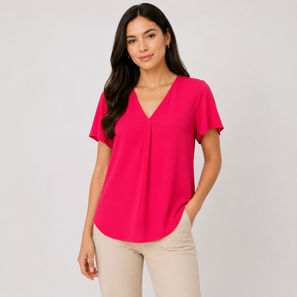 Michael Kors Women's V-Neck Heavy Dobby Boat Neck Rolled Short Sleeve Blouse Top