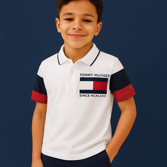 Tommy Hilfiger Men White Regular Fit Colour Block Sleeve Polo Shirt