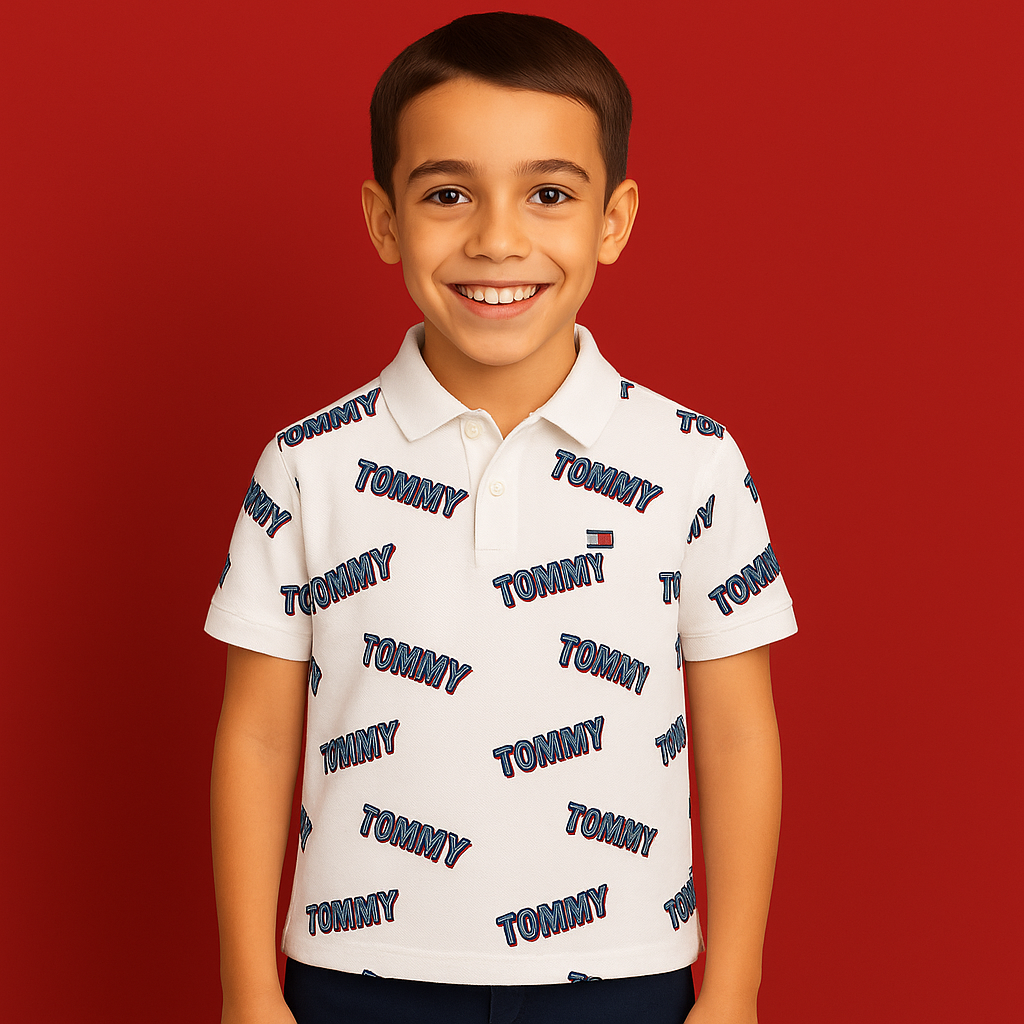 Tommy Hilfiger Kids White Printed Regular Fit Polo T-Shirt