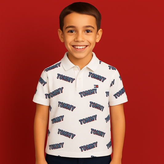 Tommy Hilfiger Kids White Printed Regular Fit Polo T-Shirt