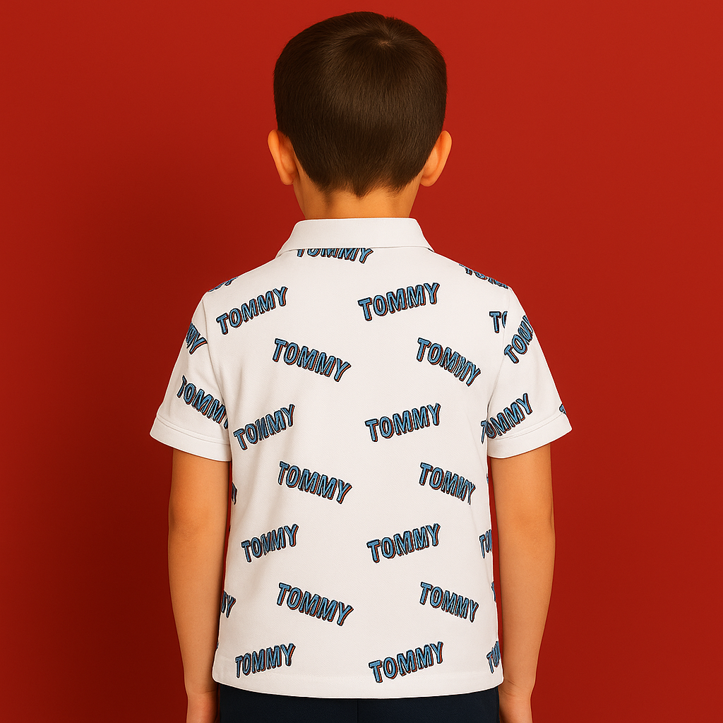 Tommy Hilfiger Kids White Printed Regular Fit Polo T-Shirt