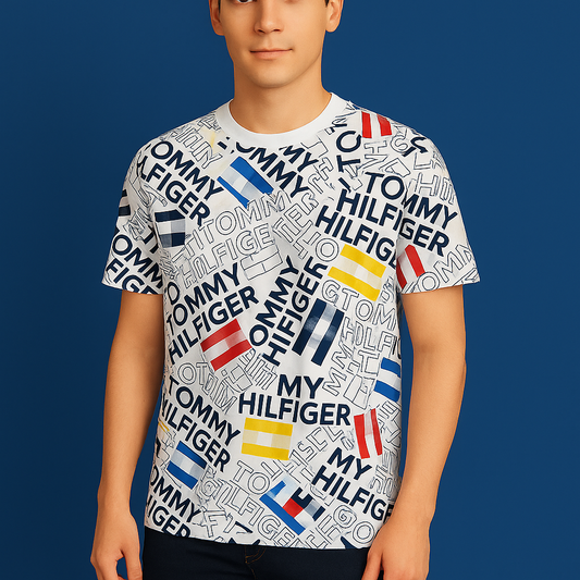 Tommy Hilfiger Boys' Short Sleeve Crew Neck All Over Logo Print T-Shirt
