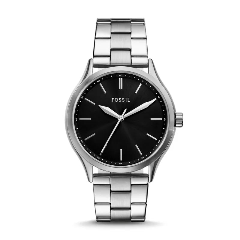 Fossil Fenmore Three-Hand Black Stainless Steel Watch