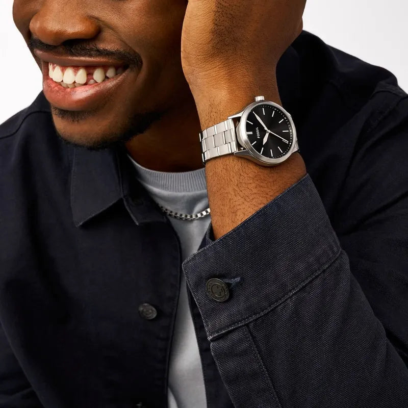 Fossil Fenmore Three-Hand Black Stainless Steel Watch