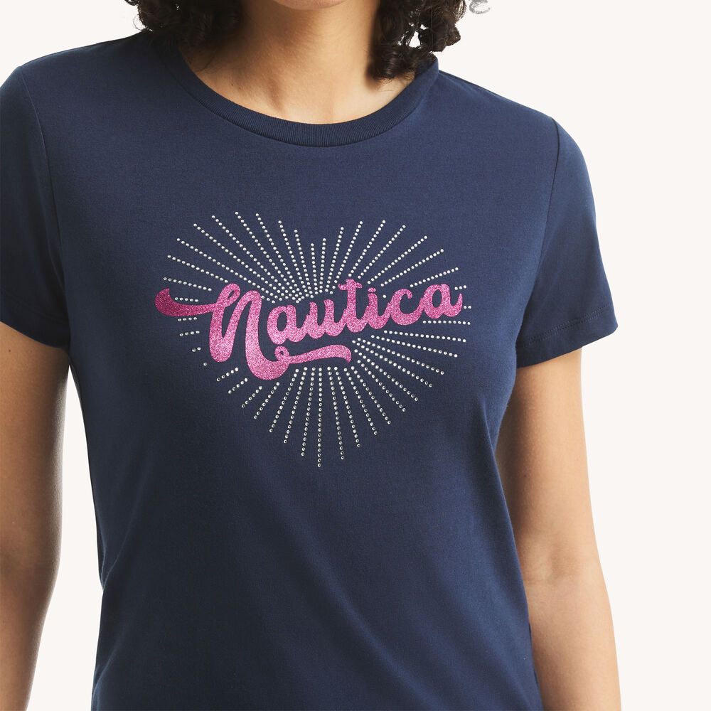 Náutica-bright heart glitter graphic t-shirt