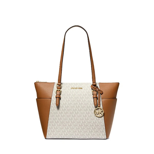 Michael Kors Charlotte Large Logo and Leather Top-Zip Tote Bag