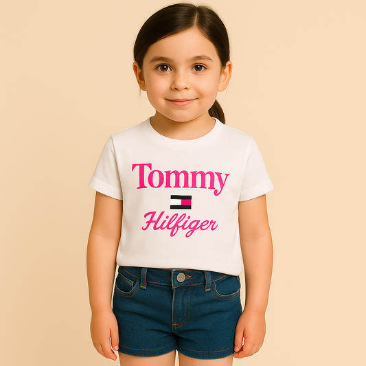 Tommy Hilfiger- Girls Cotton Printed V- Neck T-Shirts
