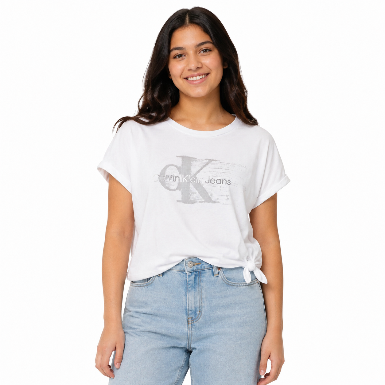 Calvin Klein Girls Brush Monogram Logo T-Shirt