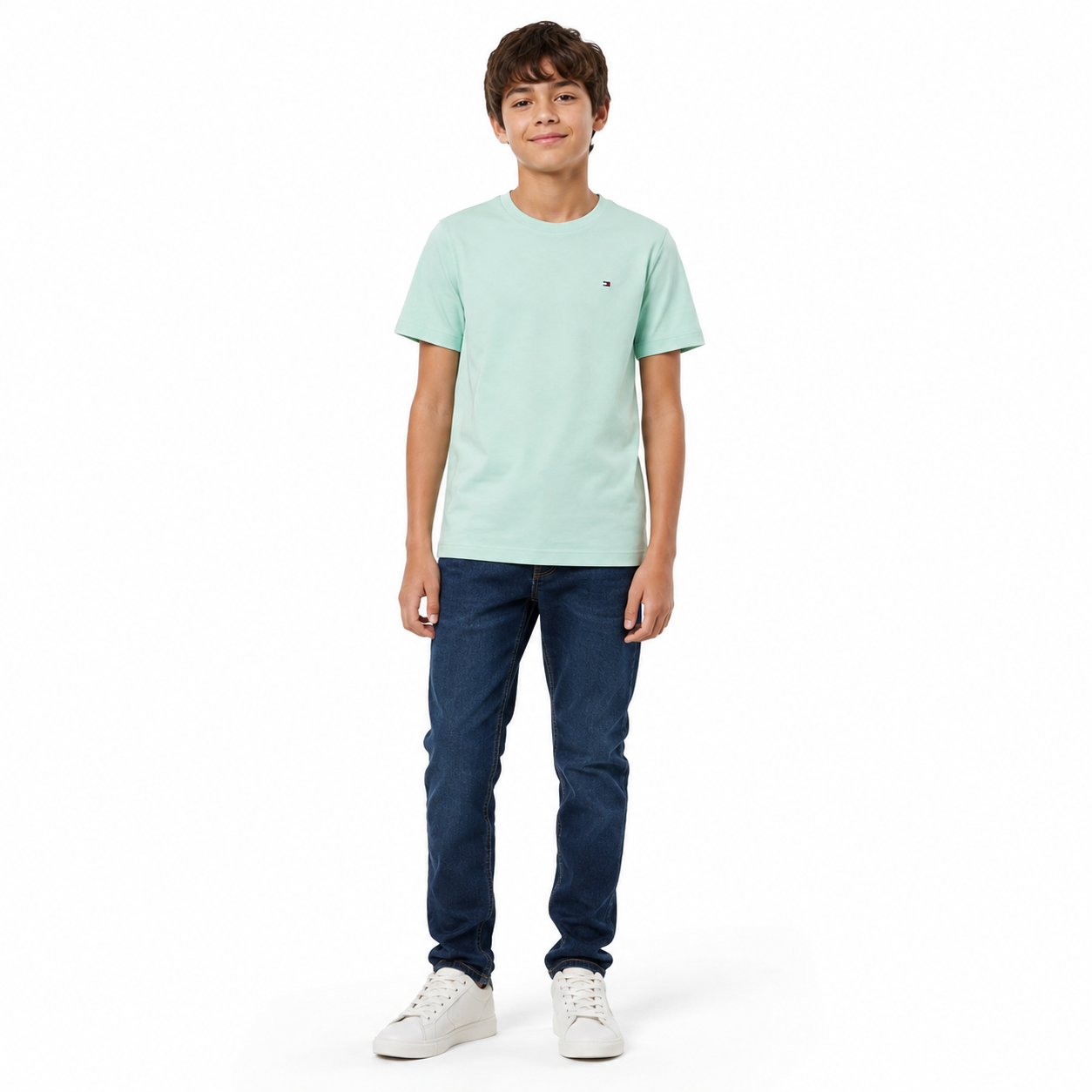Tommy Hilfiger Boys Peacock Green Short Sleeve Embroidered Logo T-shirt Size