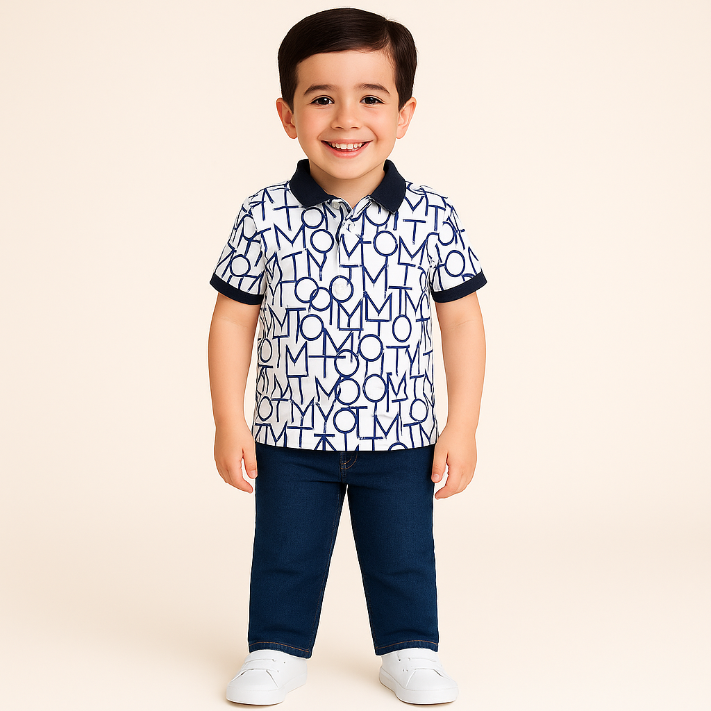 Tommy Hilfiger- Boys Brand Logo Printed Polo Collar Pure Cotton T- Shirt