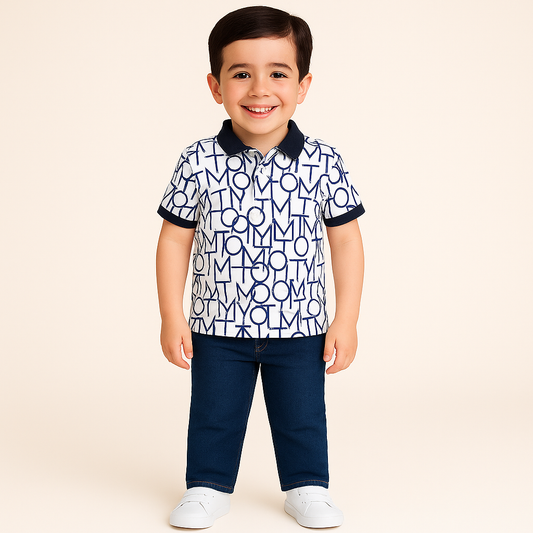 Tommy Hilfiger- Boys Brand Logo Printed Polo Collar Pure Cotton T- Shirt