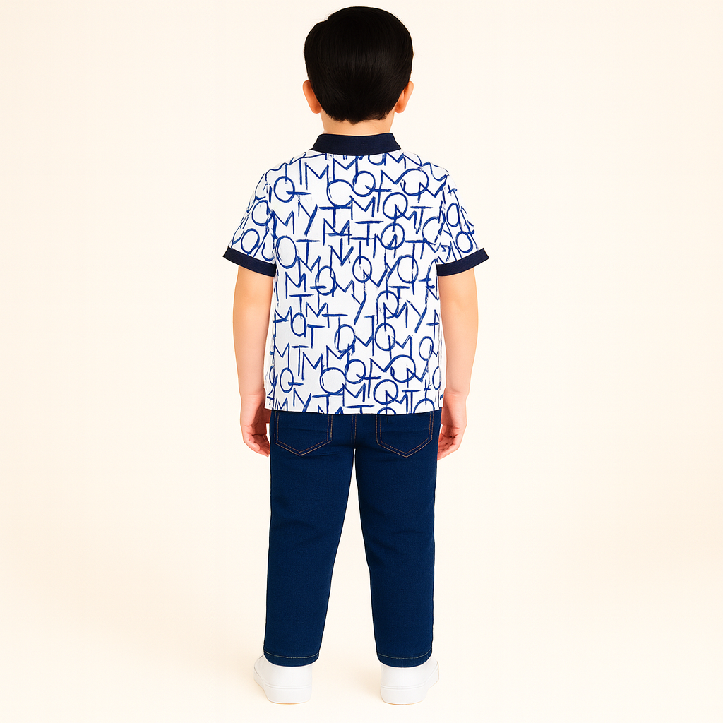 Tommy Hilfiger- Boys Brand Logo Printed Polo Collar Pure Cotton T- Shirt