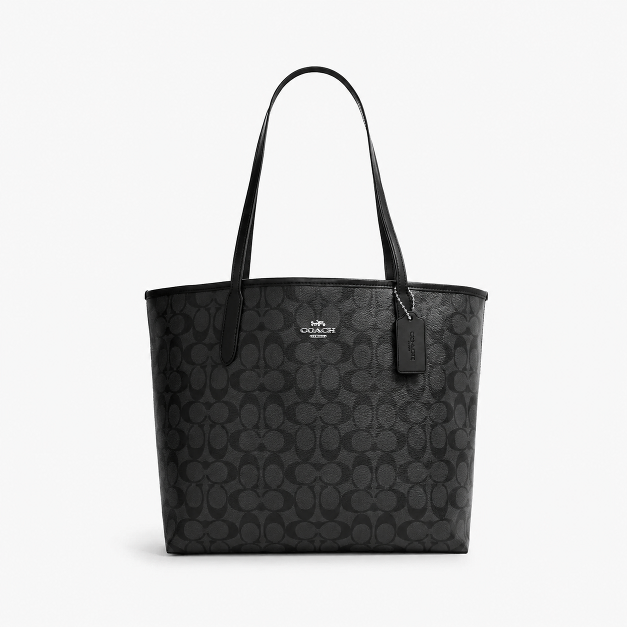 Coach Medium Signature Coated Canvas Leather City Tote Shoulder Bag