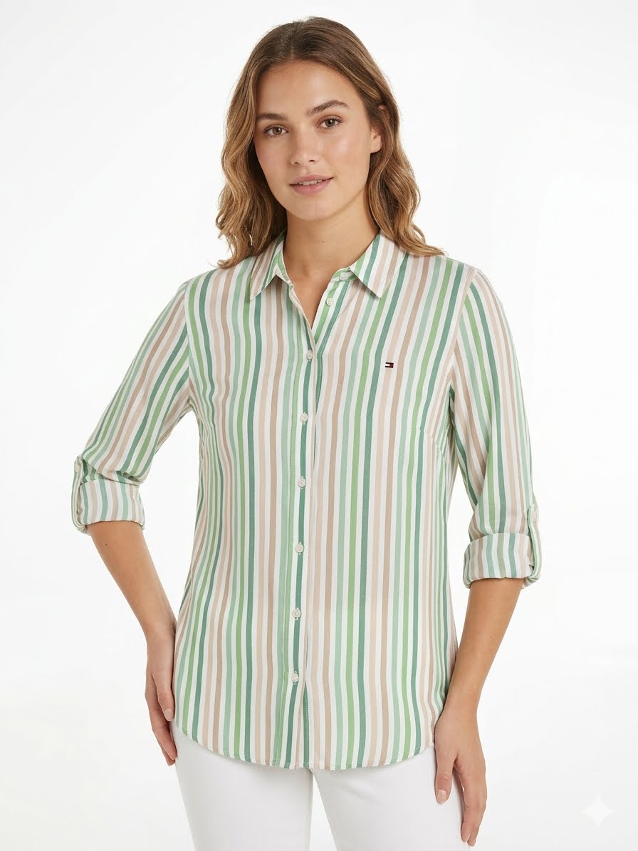 Tommy Hilfiger Women's Stern Striped Roll-Tab Shirt