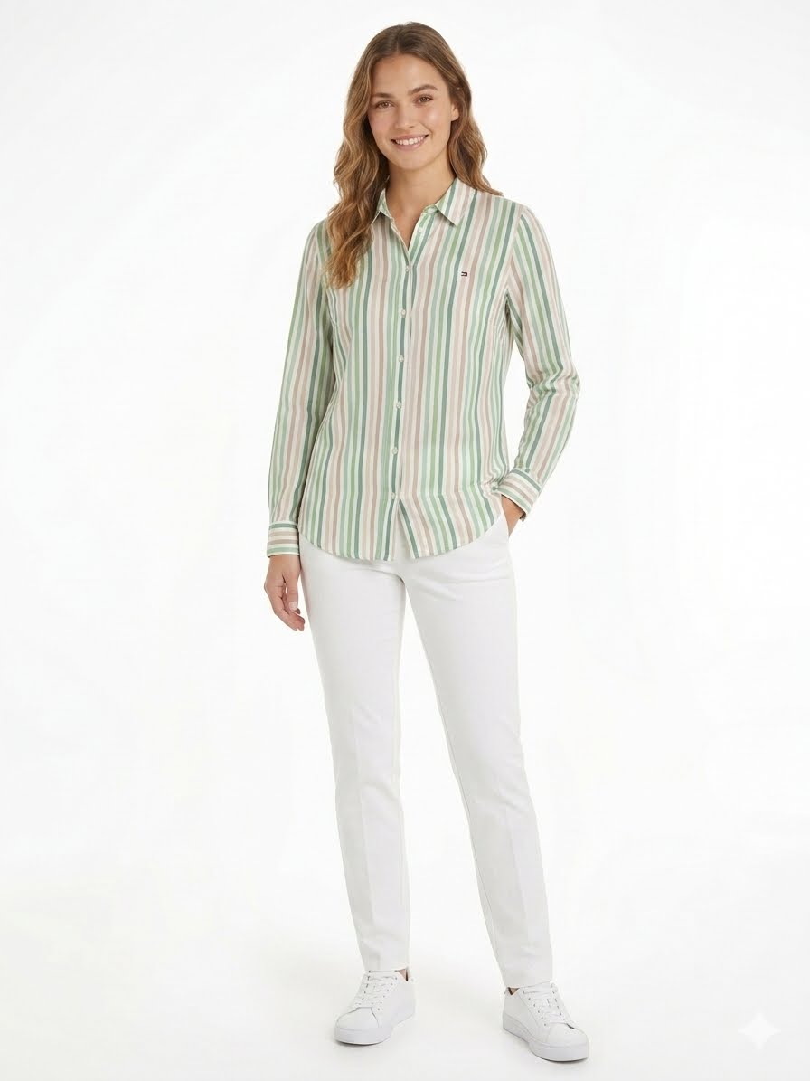 Tommy Hilfiger Women's Stern Striped Roll-Tab Shirt
