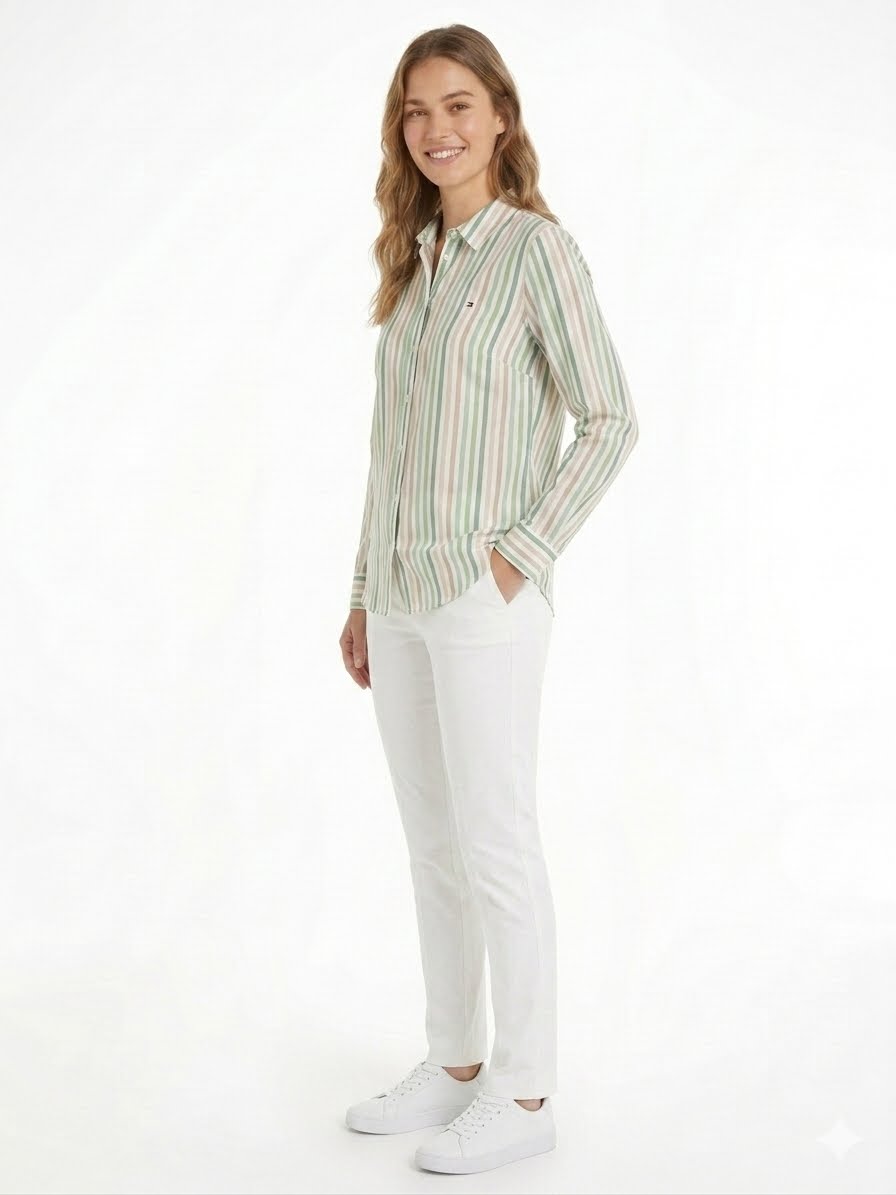 Tommy Hilfiger Women's Stern Striped Roll-Tab Shirt