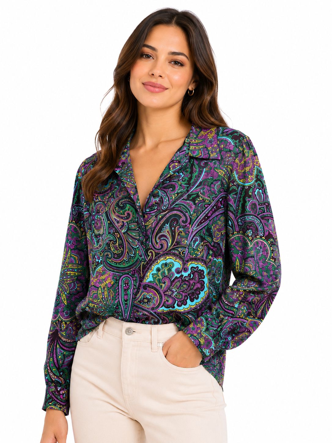 Rafaella Paisley Print Shine Satin Blouse