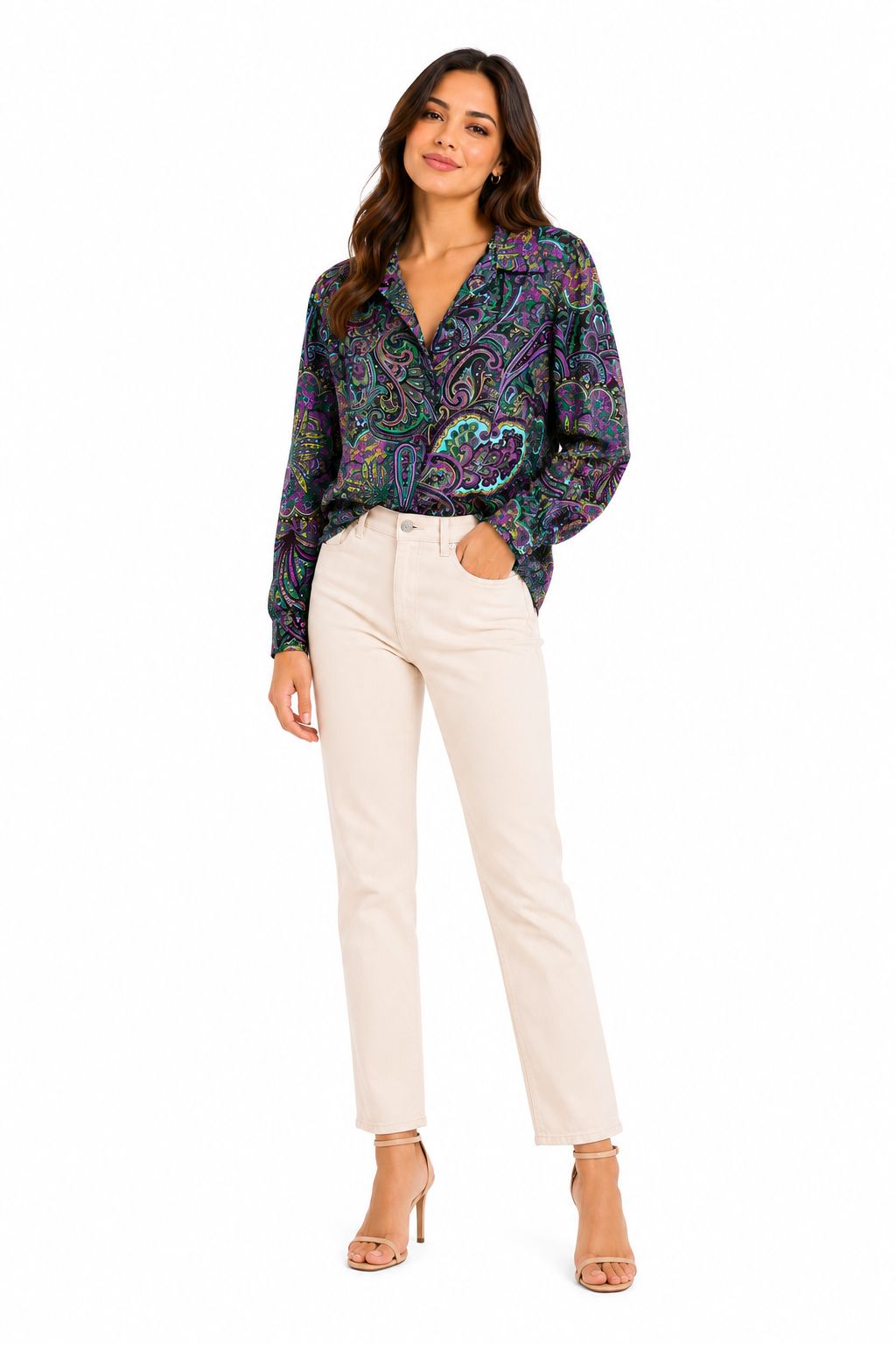 Rafaella Paisley Print Shine Satin Blouse