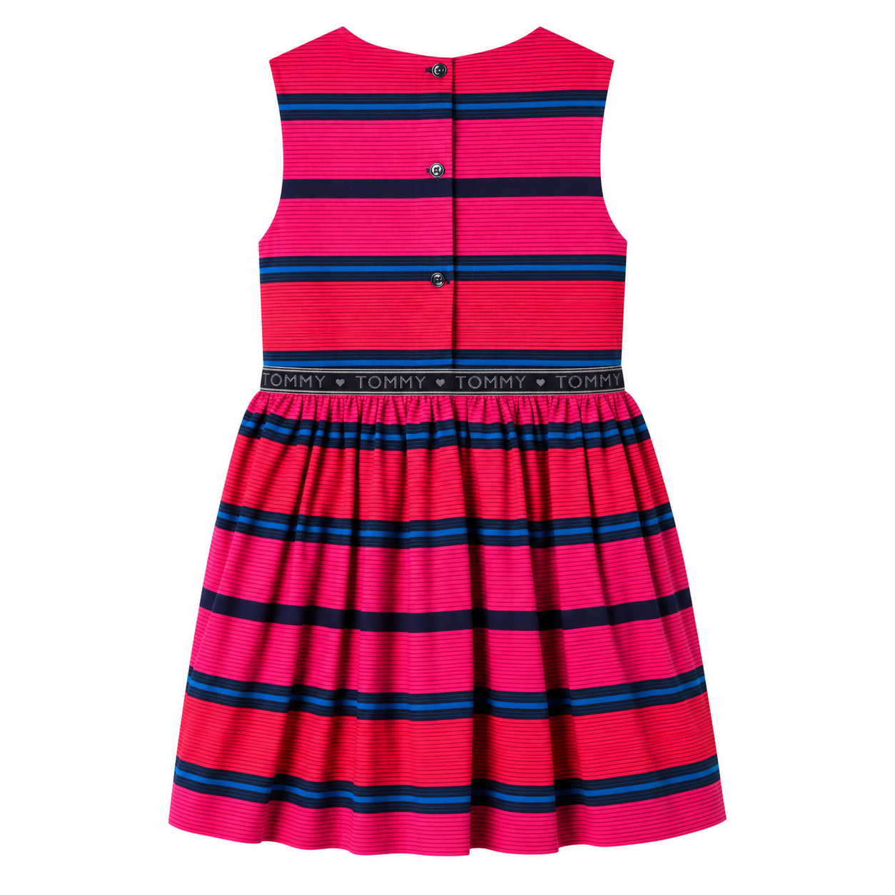 Tommy Hilfiger Girls' Sleeveless Red Striped Asymmetrical Formal Dress