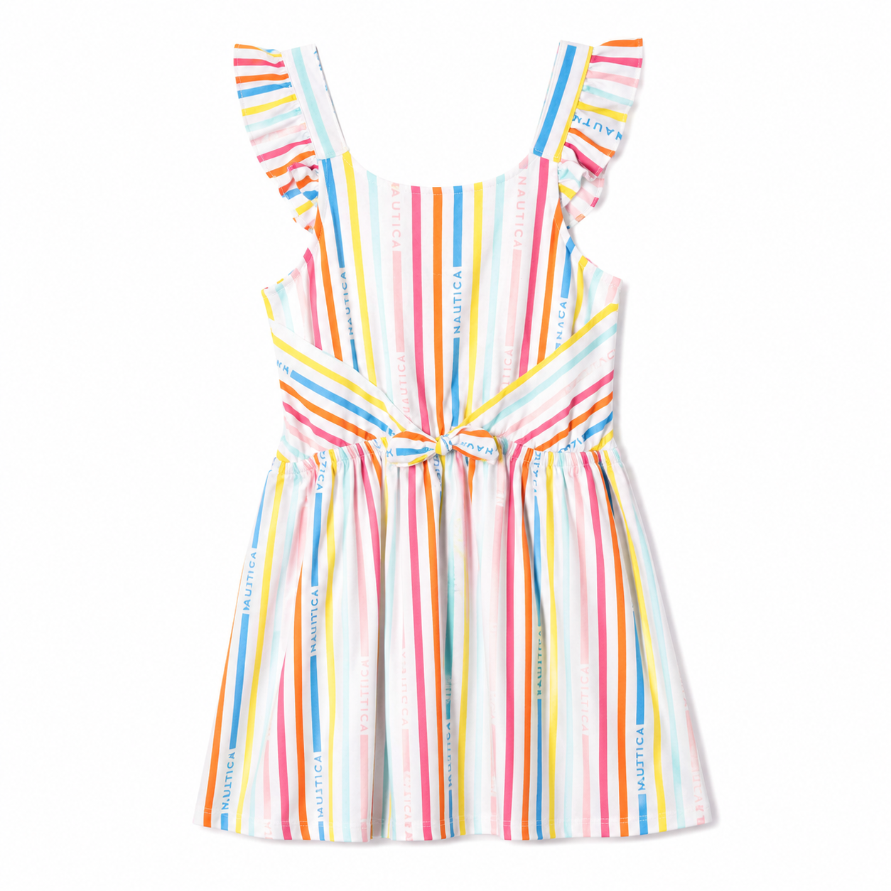 Nautica Girls' Printed Flutter Dress, Sleeveless with Ruffled Shoulders & Cinched Waist