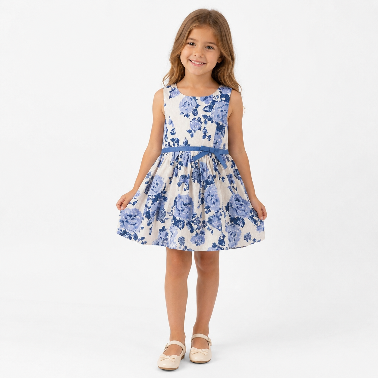 Lilt Dress Little Girls Blue & Pink Floral Print Lace Sleeveless Sun Dress
