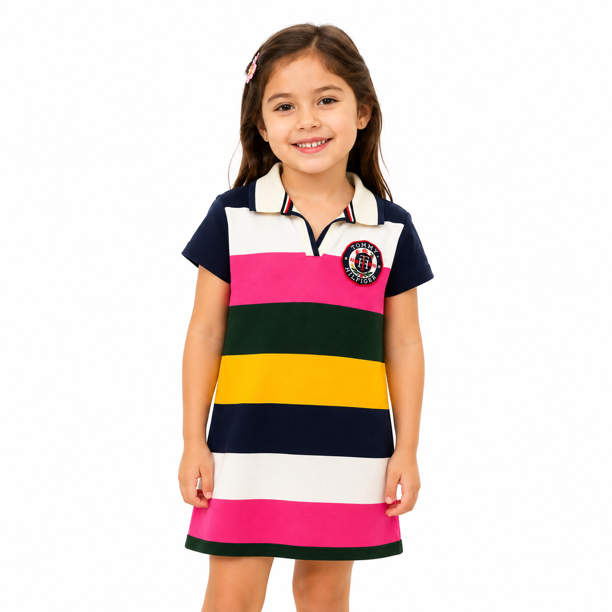 Tommy Hilfiger Girls' Rainbow Stripe Polo Shirt Short Sleeve Summer Spring Dress