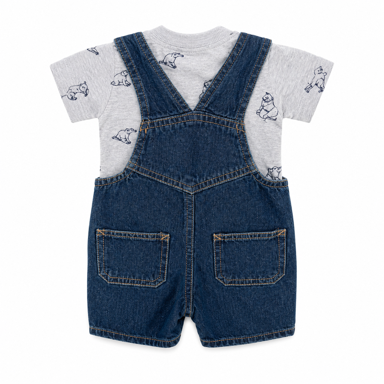 Baby Neutral Knit-Like Denim Overalls And Top