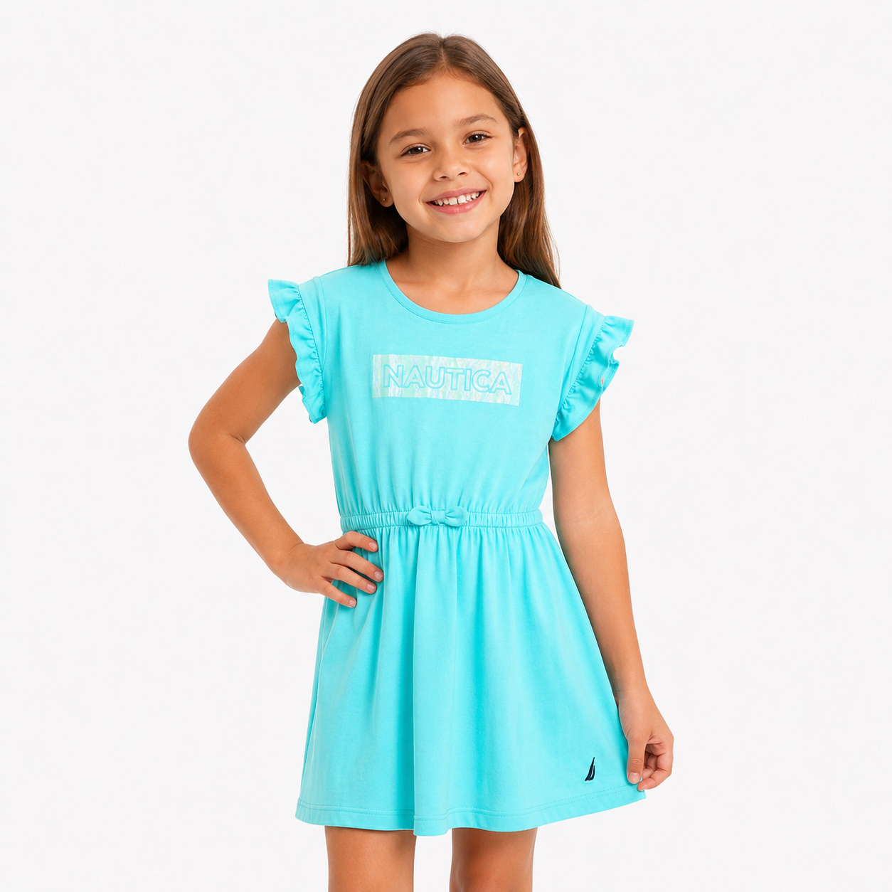 Nautica girls' ruffle trim dress