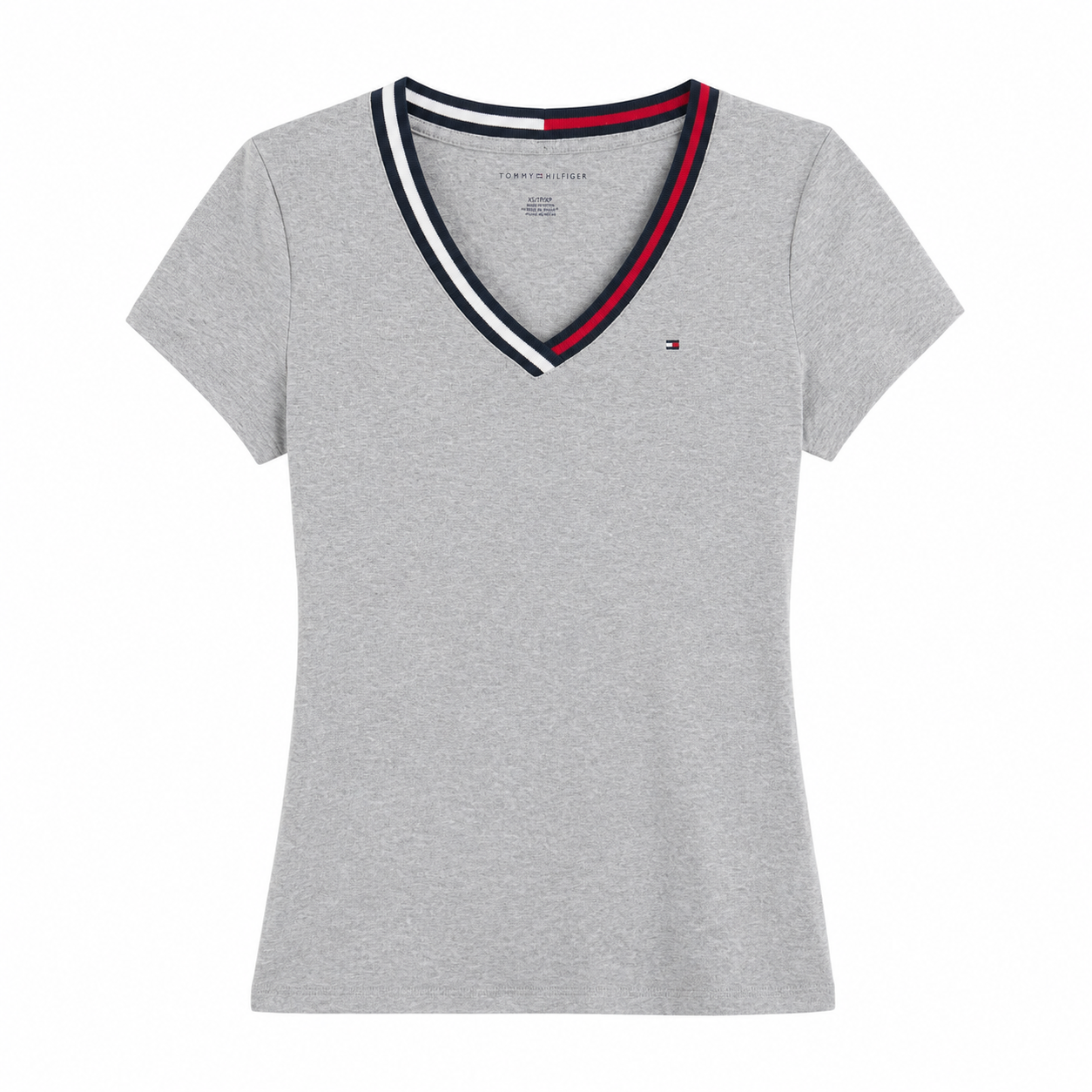 Tommy Hilfiger Womens T-Shirt V-Neck Ribbon Logo