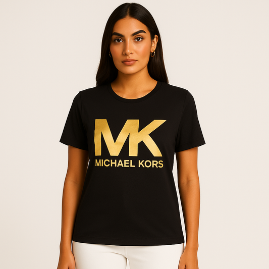 Michael Kors- Camiseta Top Mujer Michael Kors Negro, Logo Dorado