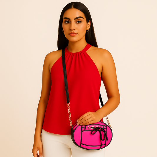 Betsey Johnson Fushia Football Crossbody Bag