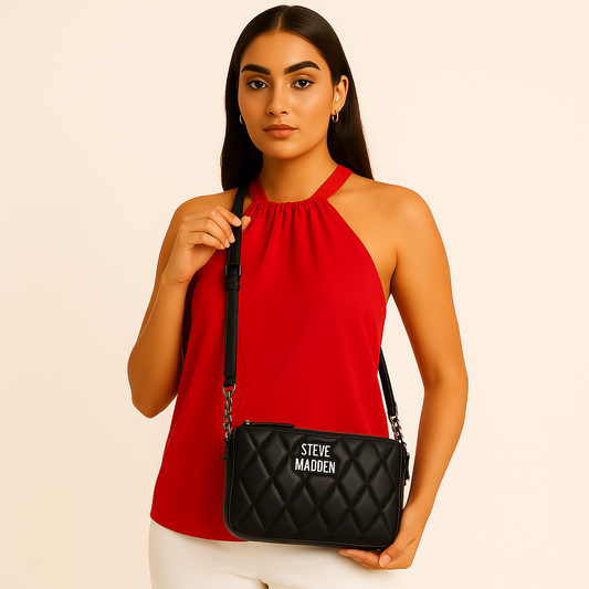 Steve Madden Black Blexi Quilt Crossover Purse