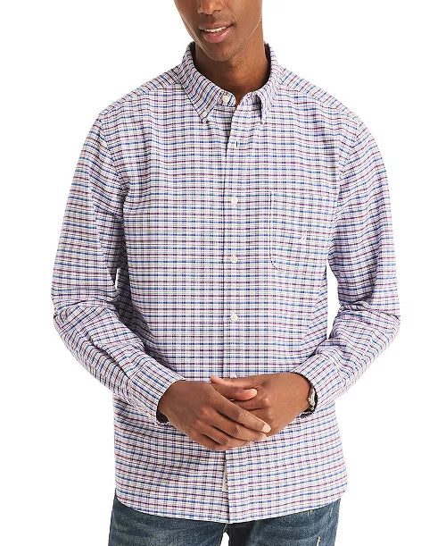 Nautica Men's Relaxed Fit Plaid Button-Down Oxford Shirt