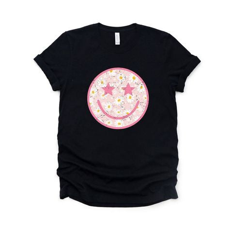 Dream Girl Womens Leopard Happy Face Smile Unisex Fit Short Sleeve T-Shirt