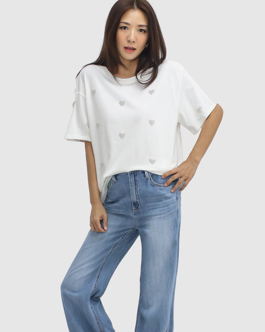 Twelve Love Twelve Love Ivory Pearls Heart Tee