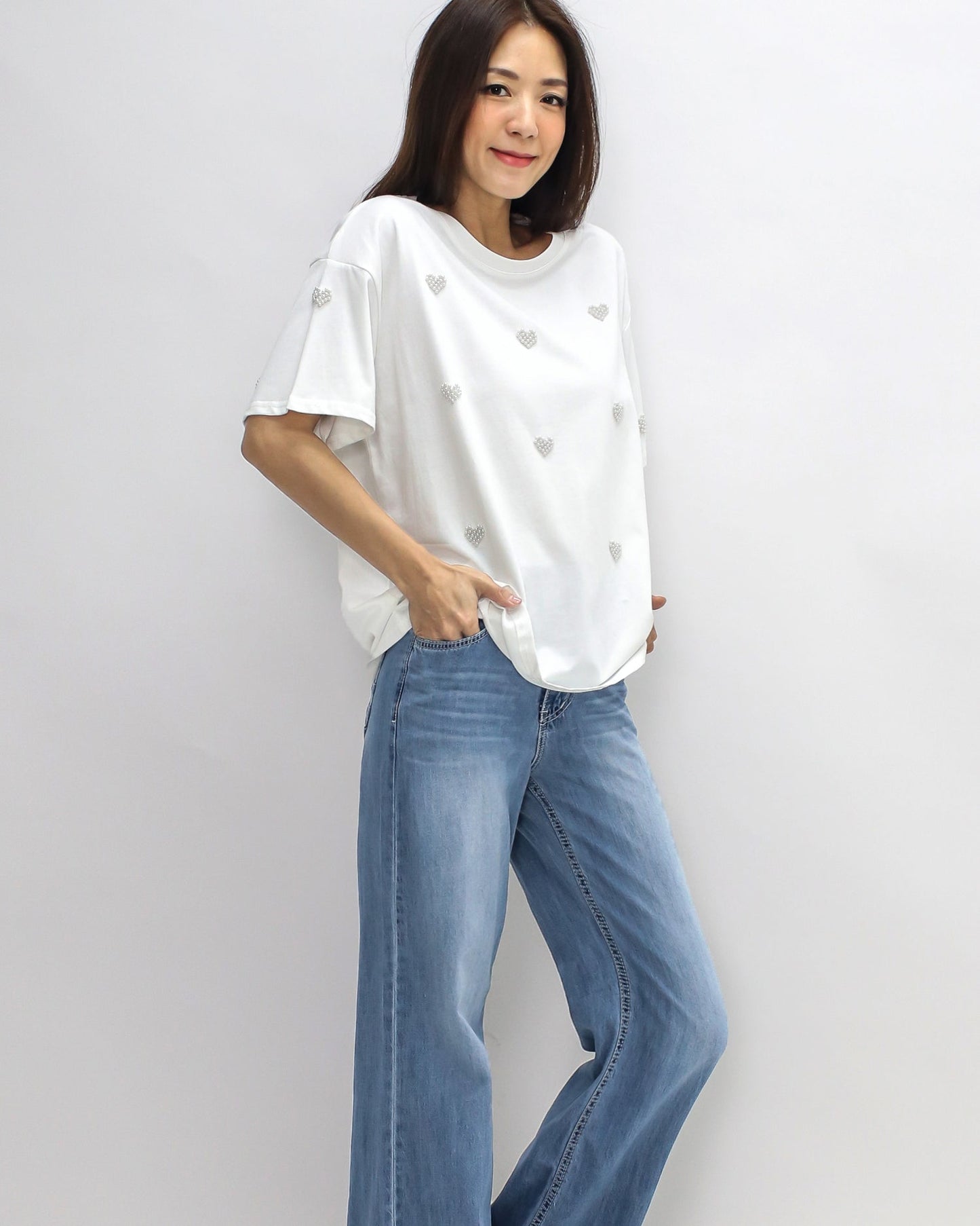 Twelve Love Twelve Love Ivory Pearls Heart Tee