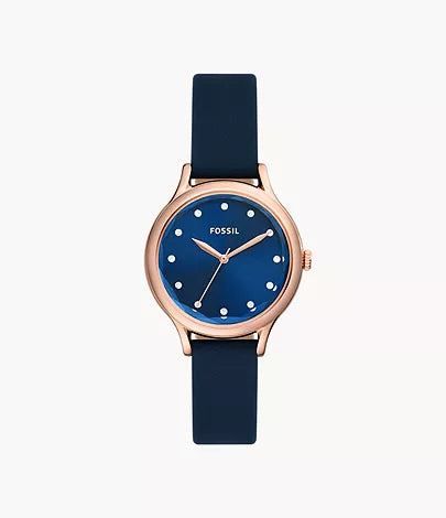 Fossil Laney Three-Hand Navy Leather Watch