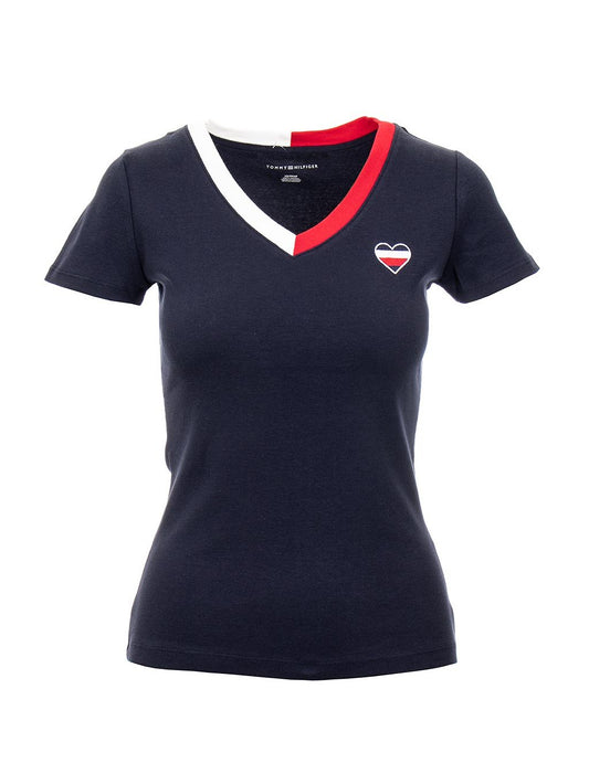 Tommy Hilfiger Women's Short Sleeve Split Flag V-Neck Tee