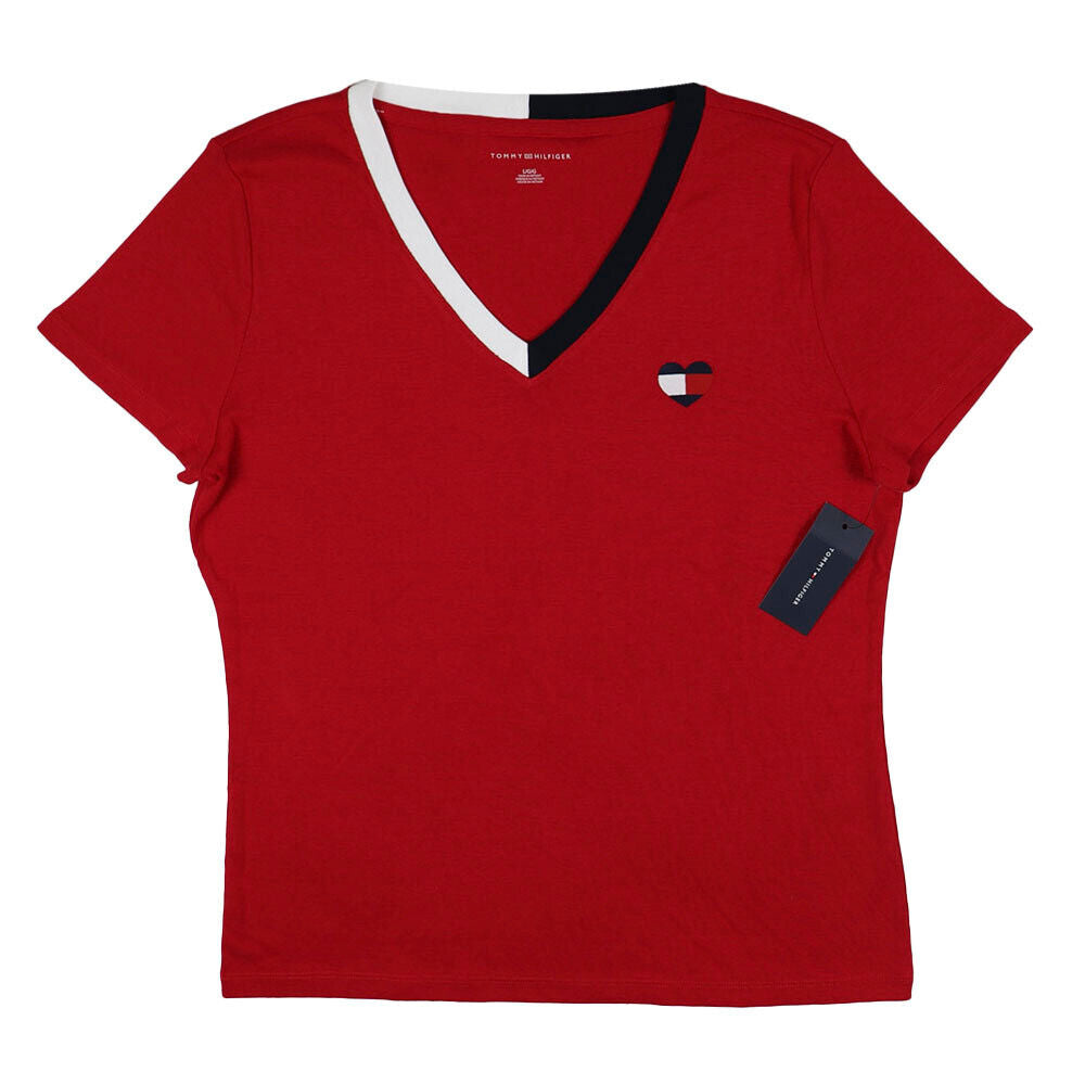 Tommy Hilfiger Women's V-Neck Heart Logo T-Shir