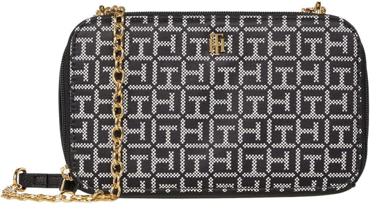 Tommy Hilfiger Women Black Crossbody Bag Handbag Logo Gold Chain Women