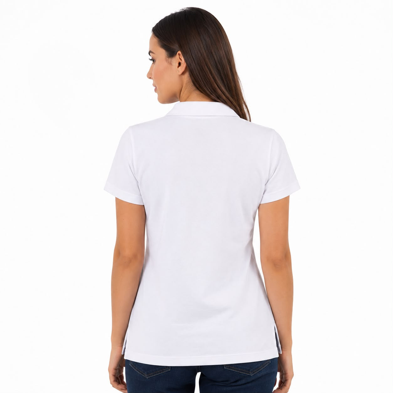 DKNY Sport women's white polo shirt features a classic V-neck design