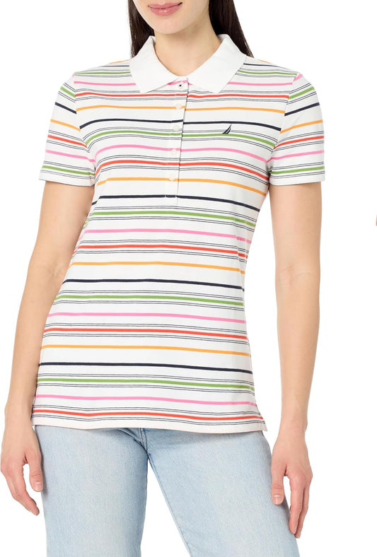 Nautica Women's Short Sleeve Button Placket Polo