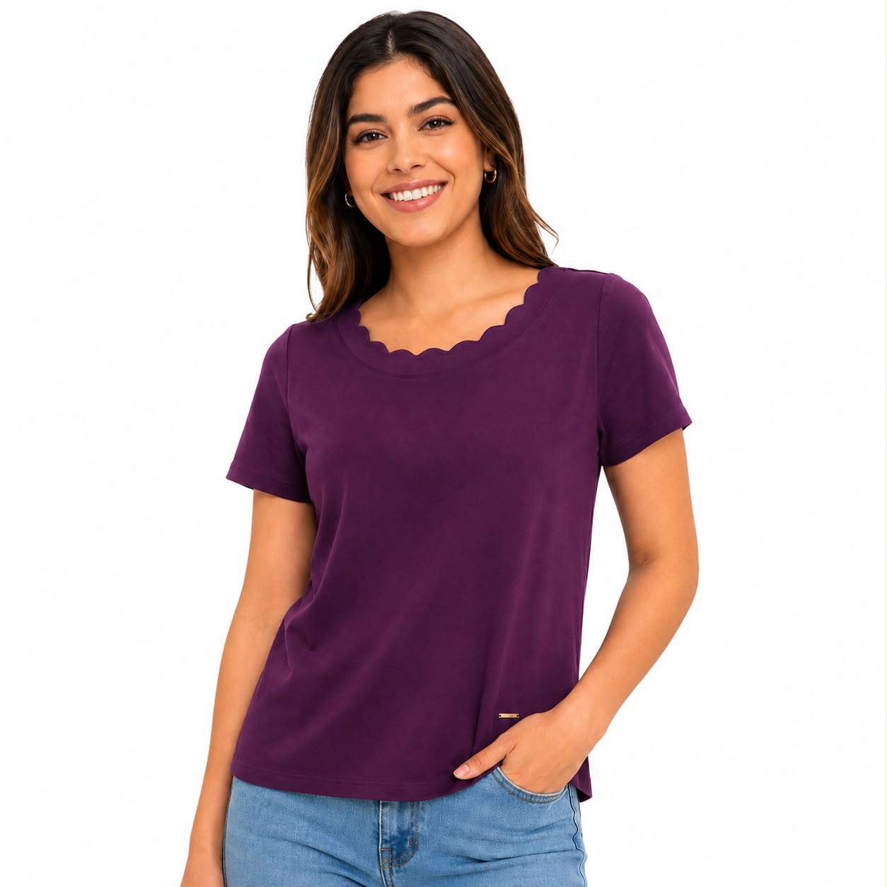 Anne Klein Petite Scalloped-Neck Top