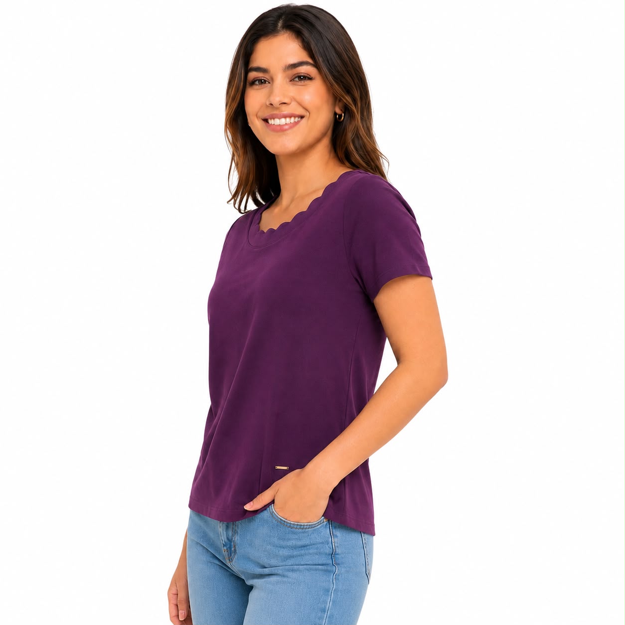 Anne Klein Petite Scalloped-Neck Top