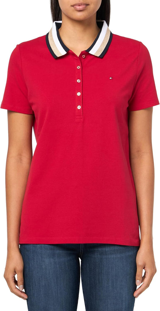 Tommy Hilfiger Tommy Hilfiger Women's Short Sleeve Lurex Tipped Cotton Pique Sportswear Top