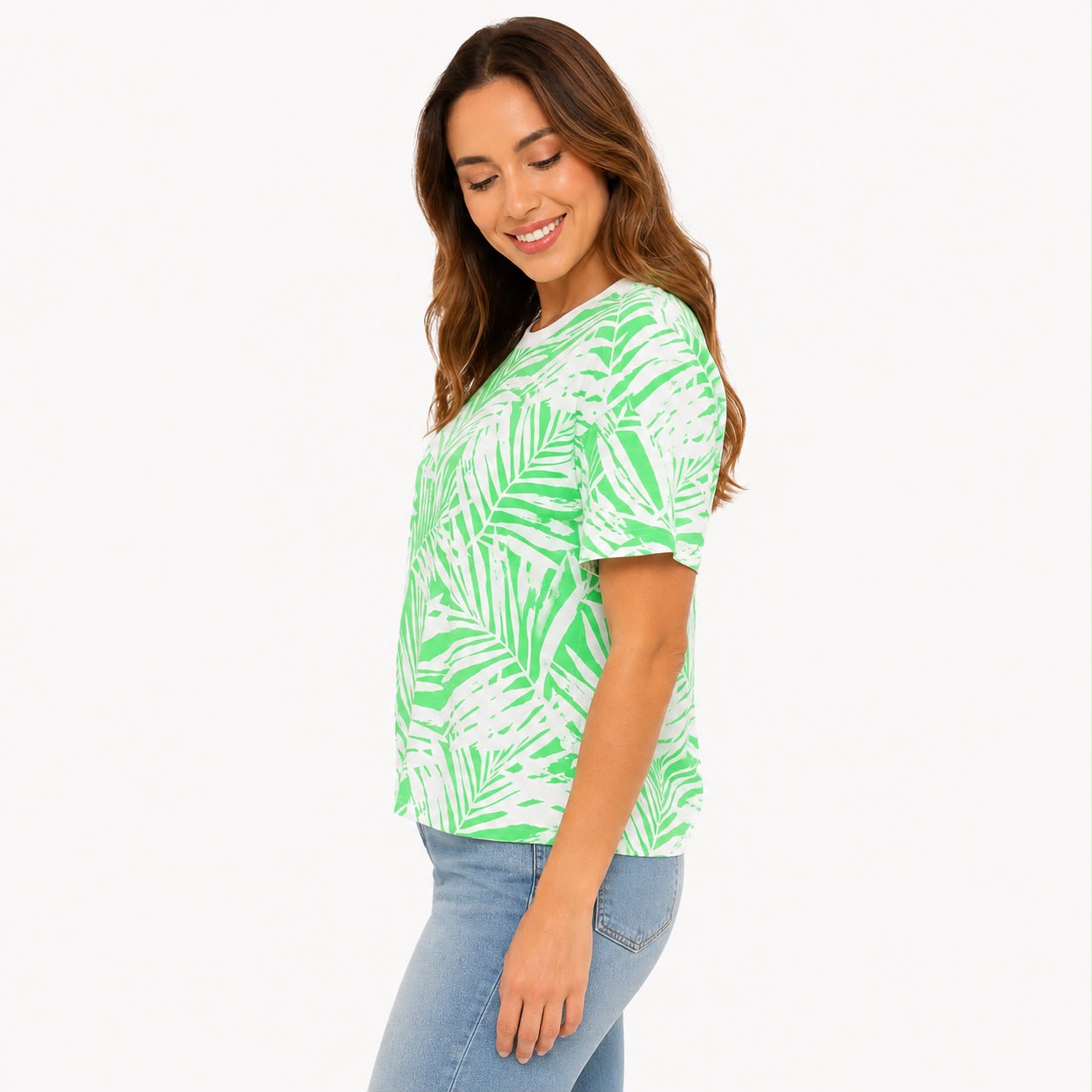 Caribbean Joe brand t-shirt has a tropical print Women’s