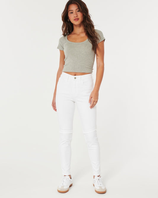 Hollister-Jeans superajustados blancos de tiro alto