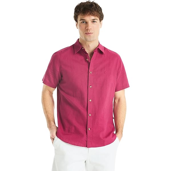 Nautica Men's Sustainable Linen Short Sleeve Shirt