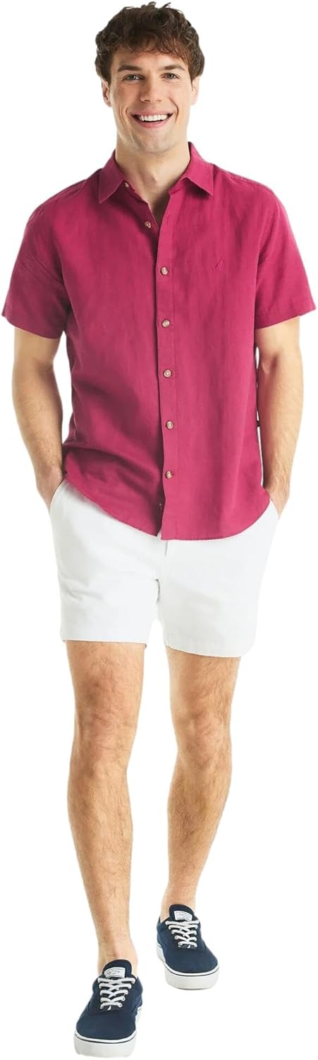 Nautica Men's Sustainable Linen Short Sleeve Shirt